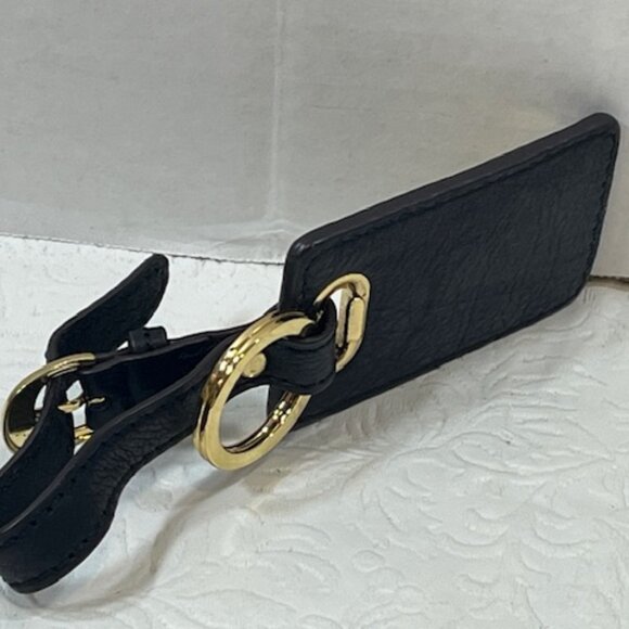 B. Makowsky Leather Black Buckle Luggage Tag Key Chain Gold Logo - Picture 8 of 14
